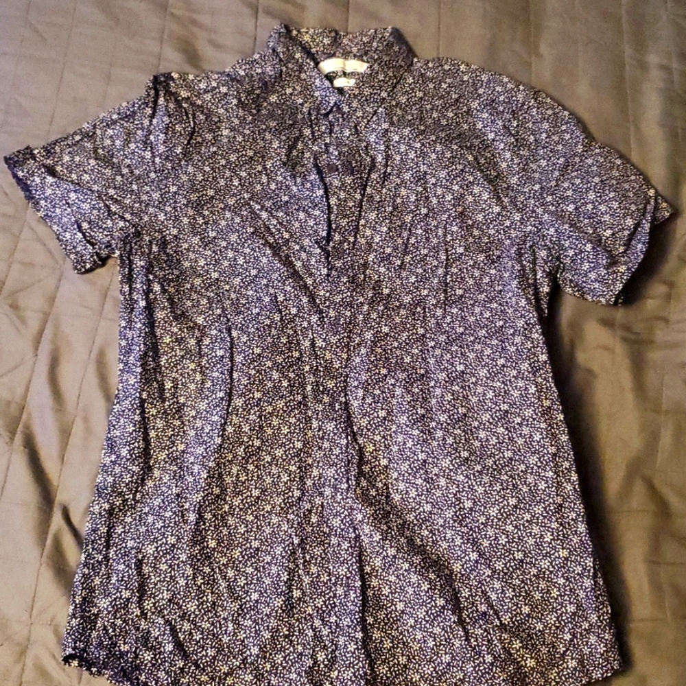 TOPMAN blue floral print s/s button up slim fit (US M)